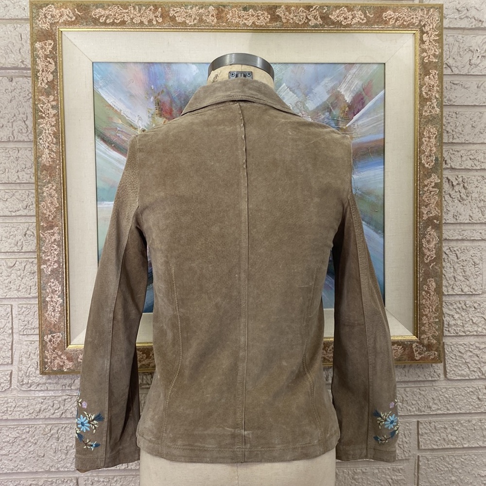 J. Jill Embroidered Sleeves Suede Leather Jacket - Picture 6 of 12
